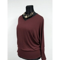 Adelle - luźna bluzka kimono z dekoltem i ściągaczami - brązowa